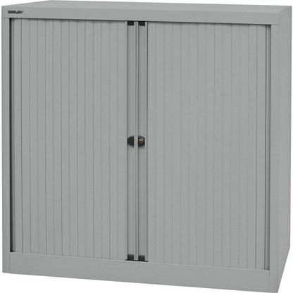 EURO roller shutter cupboard, width 1000 mm, 2 shelves, silver.