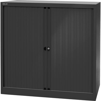 EURO roller shutter cupboard, width 1000 mm, 2 shelves, black.