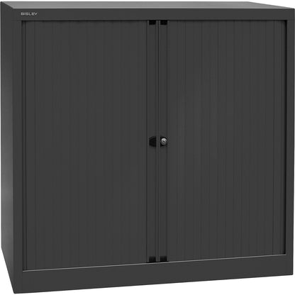 EURO roller shutter cupboard, width 1000 mm, 2 shelves, black.