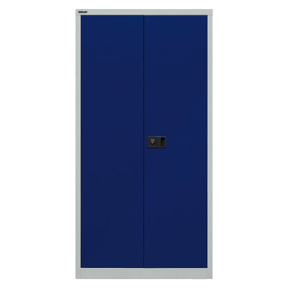 UNIVERSAL double door cupboard, HxWxD 1806 x 914 x 400 mm, 3 shelves, 4 file heights, light grey / Oxford blue.