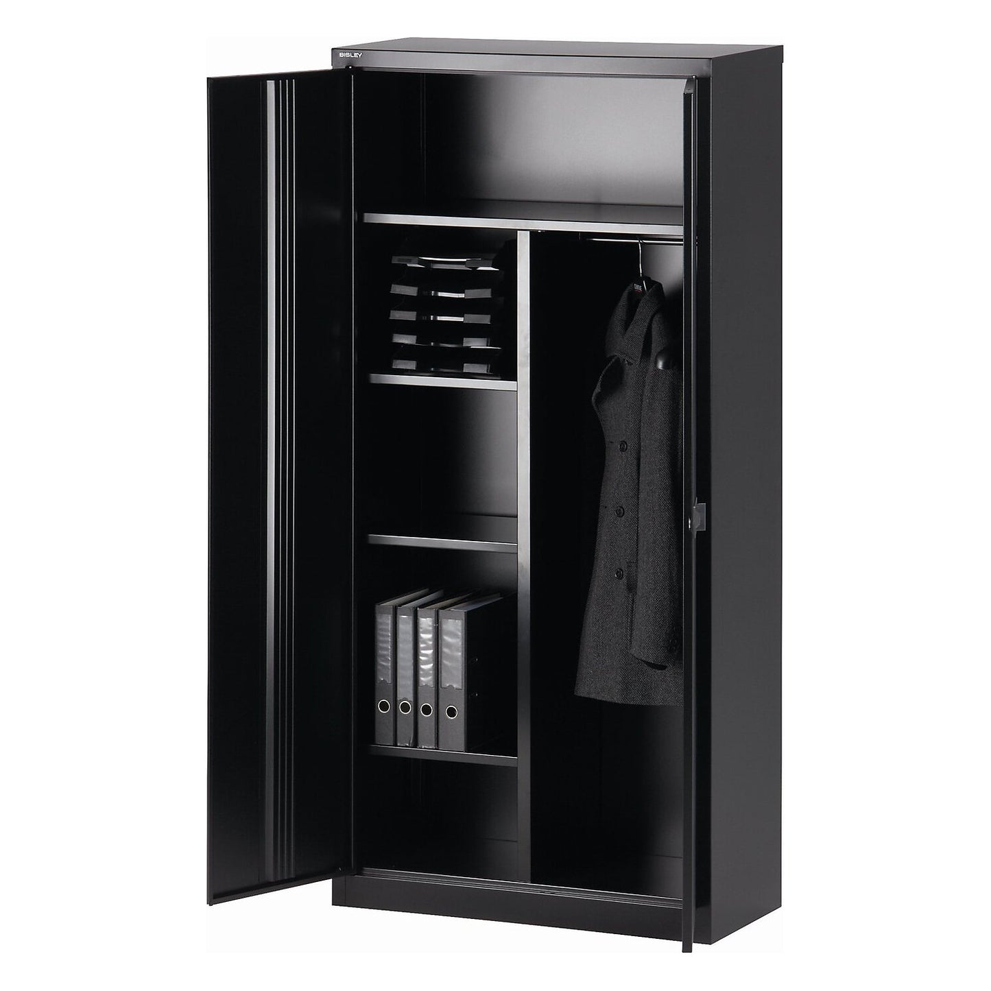 UNIVERSAL double door cupboard, HxWxD 1950 x 914 x 400 mm, with wardrobe insert, black.