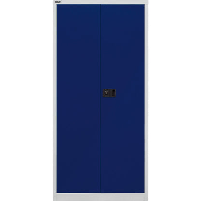 UNIVERSAL double door cupboard, HxWxD 1950 x 914 x 400 mm, 4 zinc plated shelves, 5 file heights, light grey / Oxford blue.