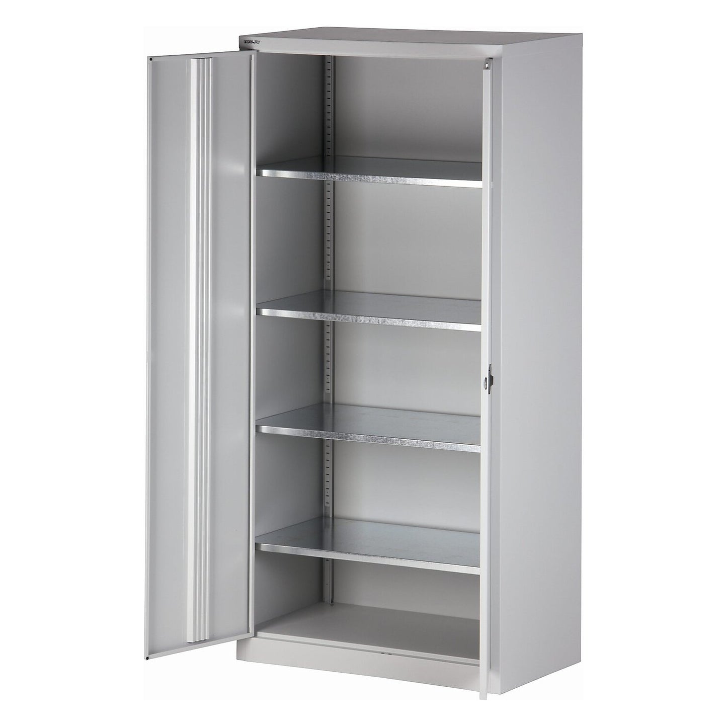 UNIVERSAL double door cupboard, HxWxD 1950 x 914 x 500 mm, 4 zinc plated shelves, 5 file heights, light grey / Oxford blue.