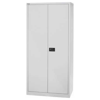 UNIVERSAL double door cupboard, HxWxD 1950 x 914 x 500 mm, 4 zinc plated shelves, 5 file heights, light grey.