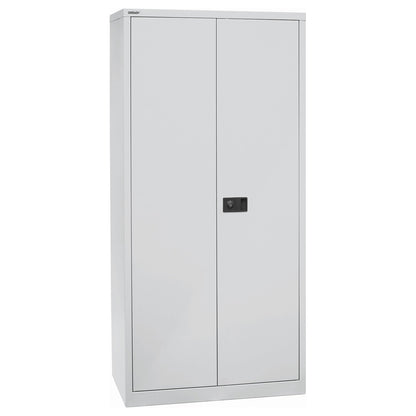 UNIVERSAL double door cupboard, HxWxD 1950 x 914 x 500 mm, 4 zinc plated shelves, 5 file heights, light grey.