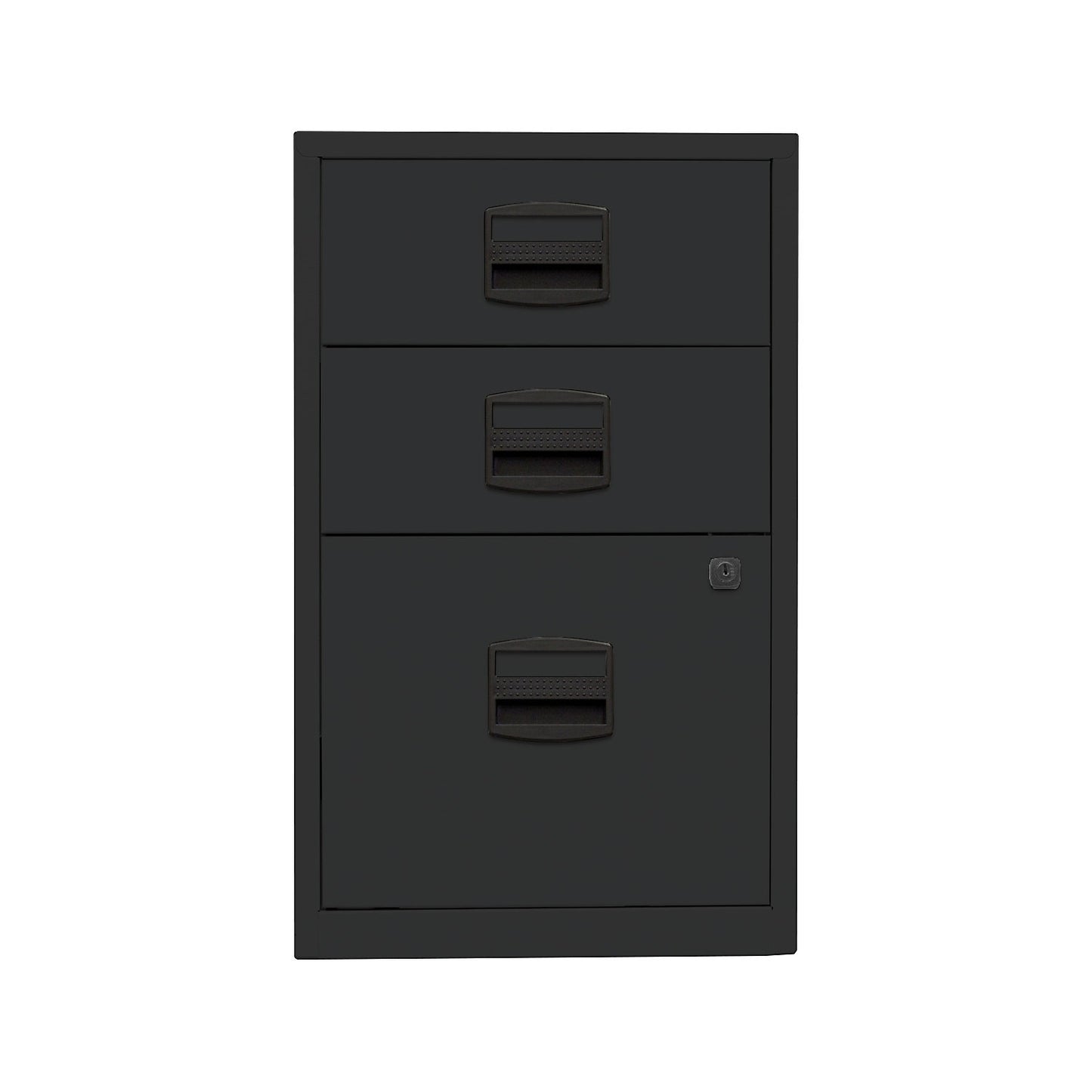PFA side cupboard, 2 drawers, 1 suspension file drawer, black.
