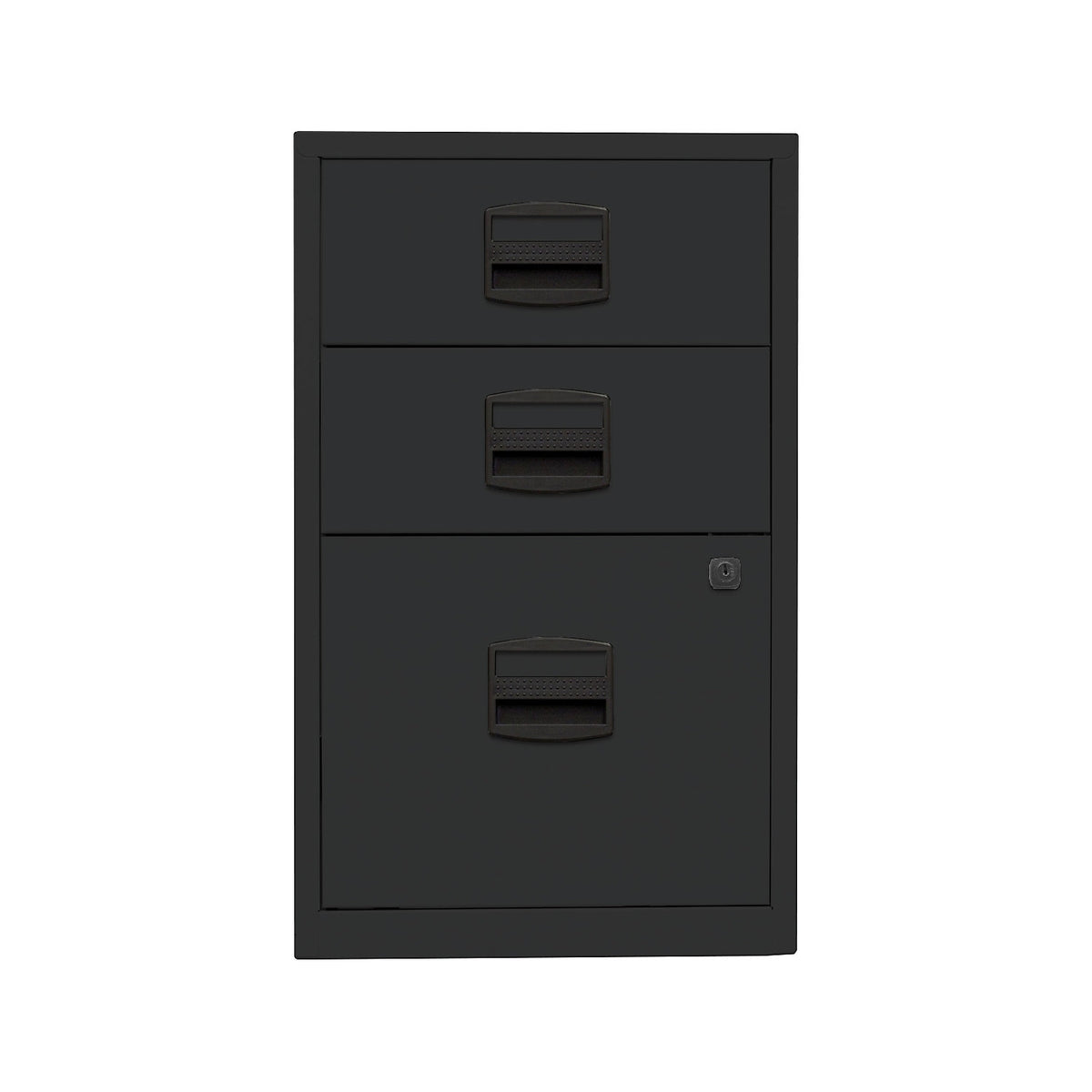 PFA side cupboard, 2 drawers, 1 suspension file drawer, black.