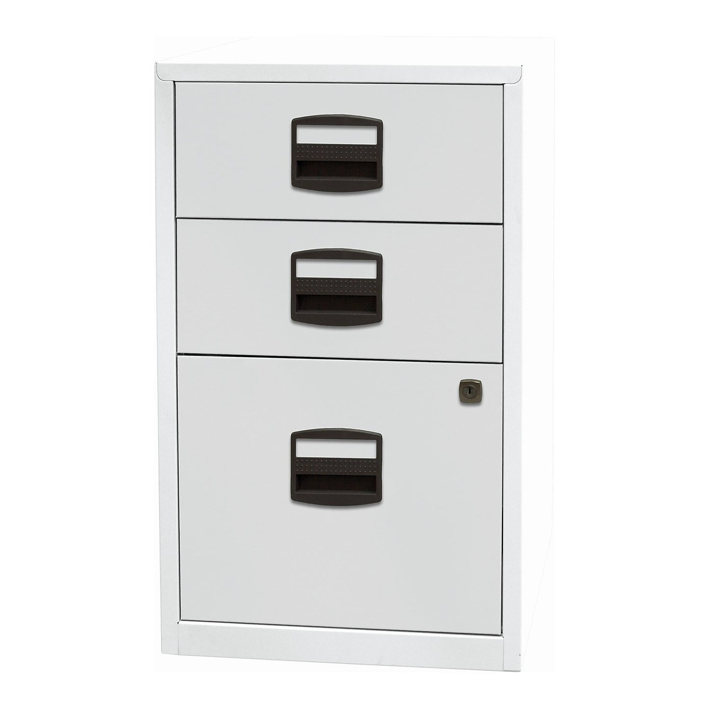 PFA side cupboard, 2 drawers, 1 suspension file drawer, light grey.