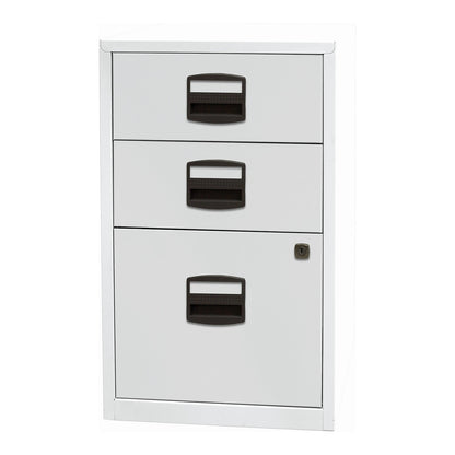 PFA side cupboard, 2 drawers, 1 suspension file drawer, light grey.