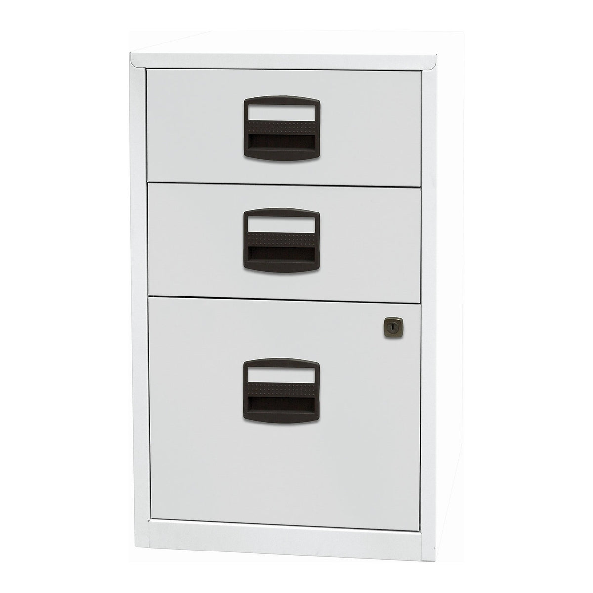 PFA side cupboard, 2 drawers, 1 suspension file drawer, light grey.