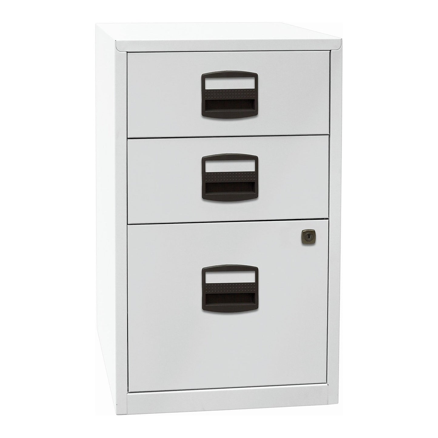 PFA side cupboard, 2 drawers, 1 suspension file drawer, light grey.