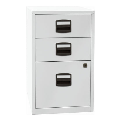 PFA side cupboard, 2 drawers, 1 suspension file drawer, light grey.
