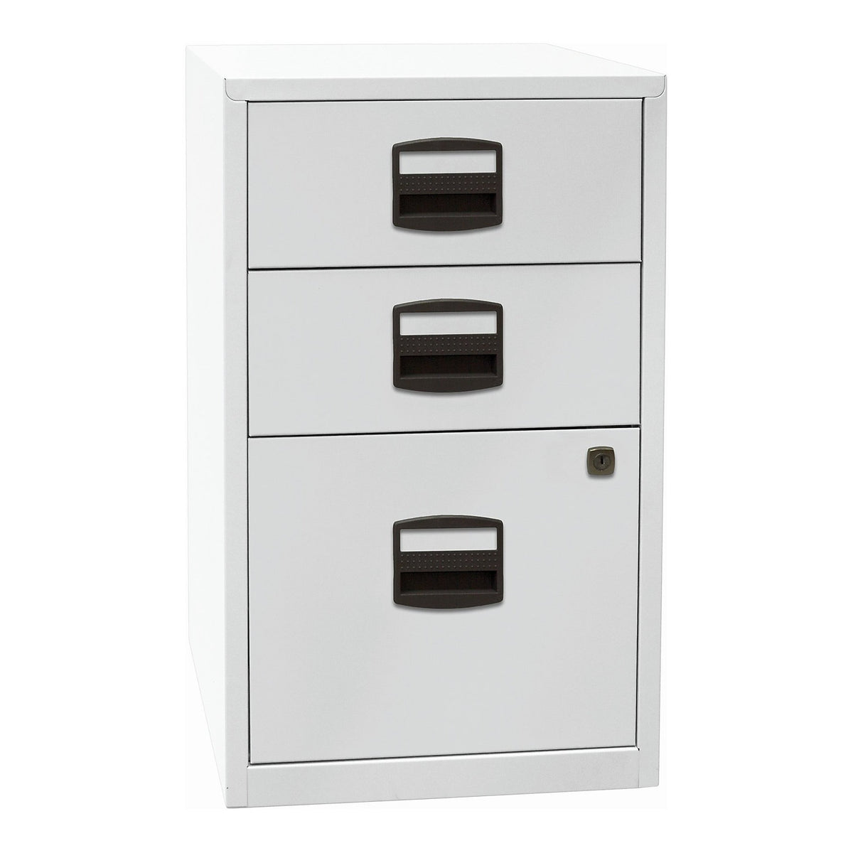 PFA side cupboard, 2 drawers, 1 suspension file drawer, light grey.