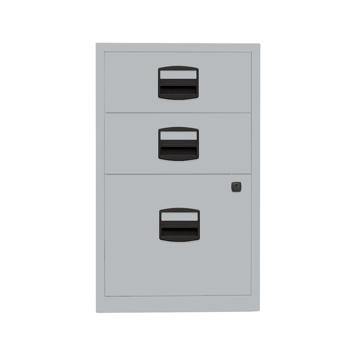 PFA side cupboard, 2 drawers, 1 suspension file drawer, silver.