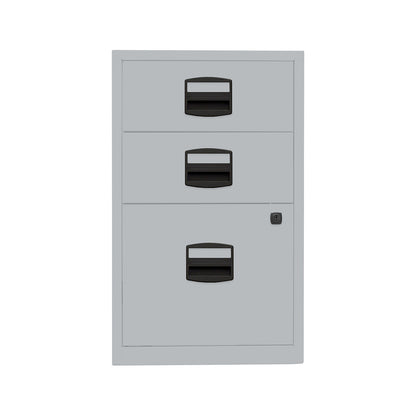PFA side cupboard, 2 drawers, 1 suspension file drawer, silver.