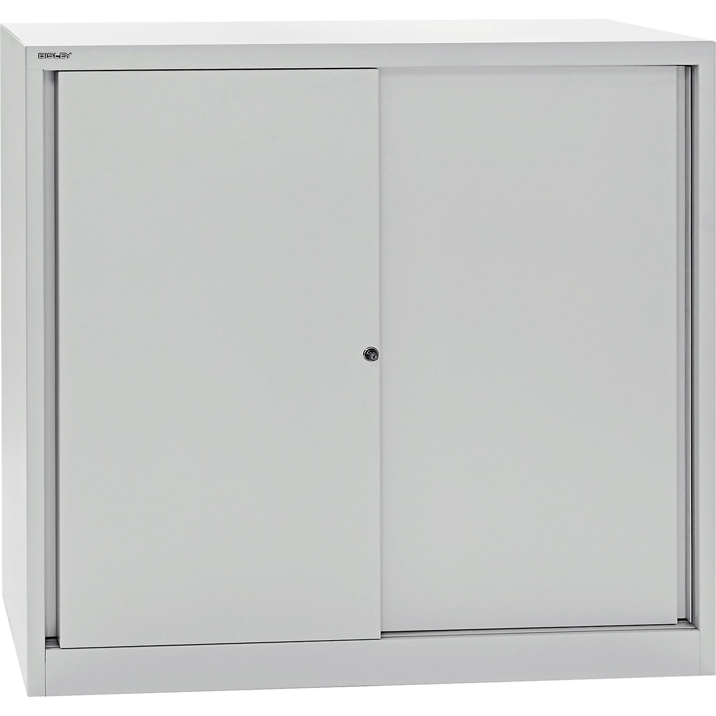 ECO sliding door cupboard, 2 shelves, 3 file heights, light grey.