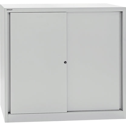 ECO sliding door cupboard, 2 shelves, 3 file heights, light grey.