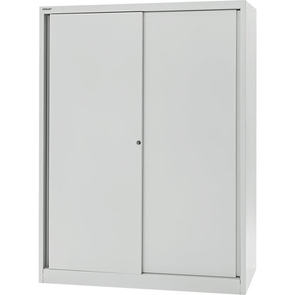 ECO sliding door cupboard, 3 shelves, 4 file heights, light grey.