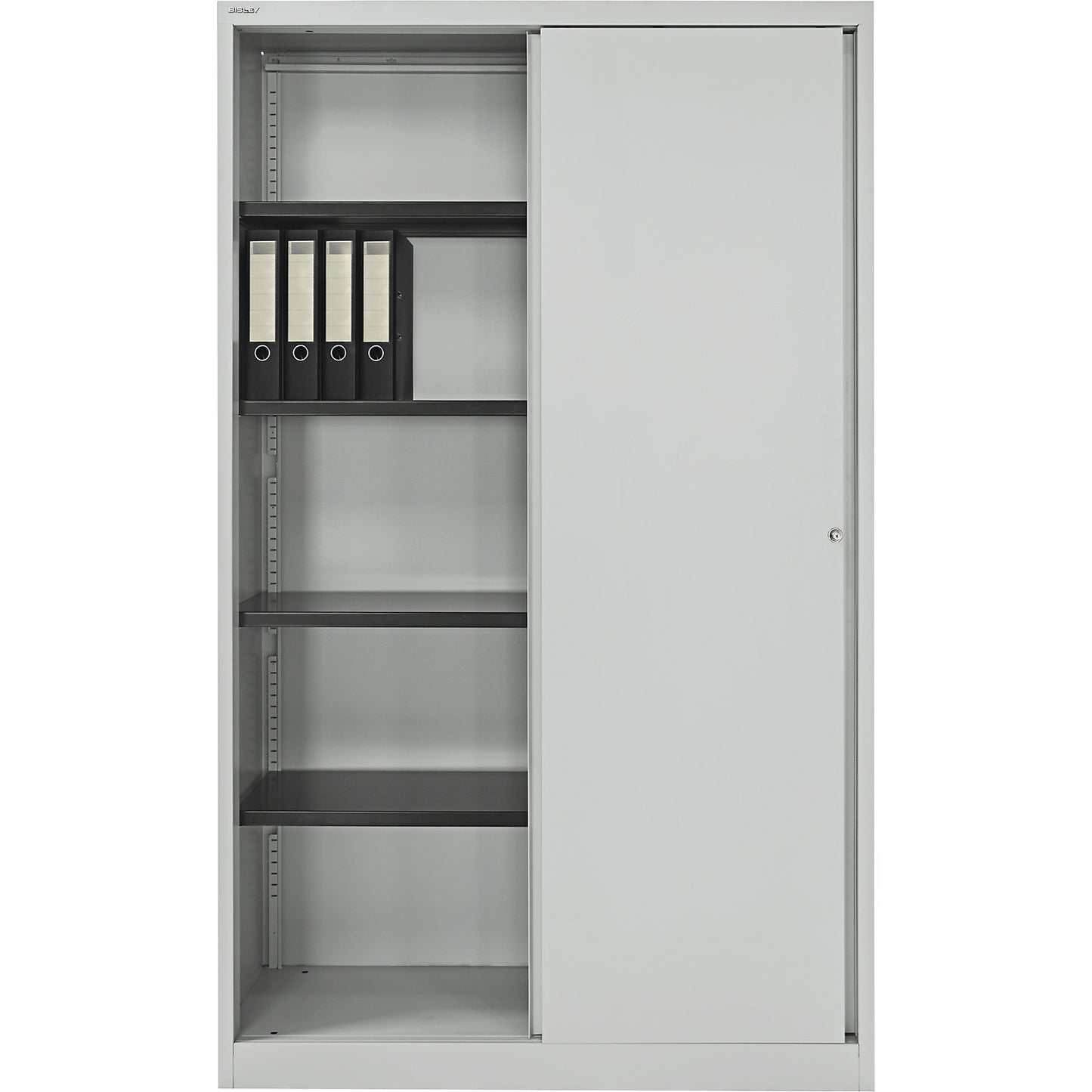 ECO sliding door cupboard, 4 shelves, 5 file heights, light grey.