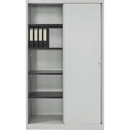 ECO sliding door cupboard, 4 shelves, 5 file heights, light grey.