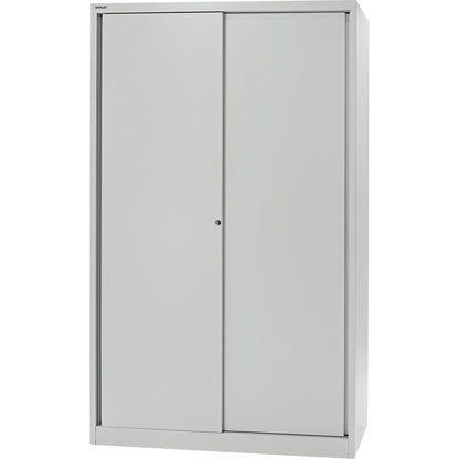 ECO sliding door cupboard, 4 shelves, 5 file heights, light grey.