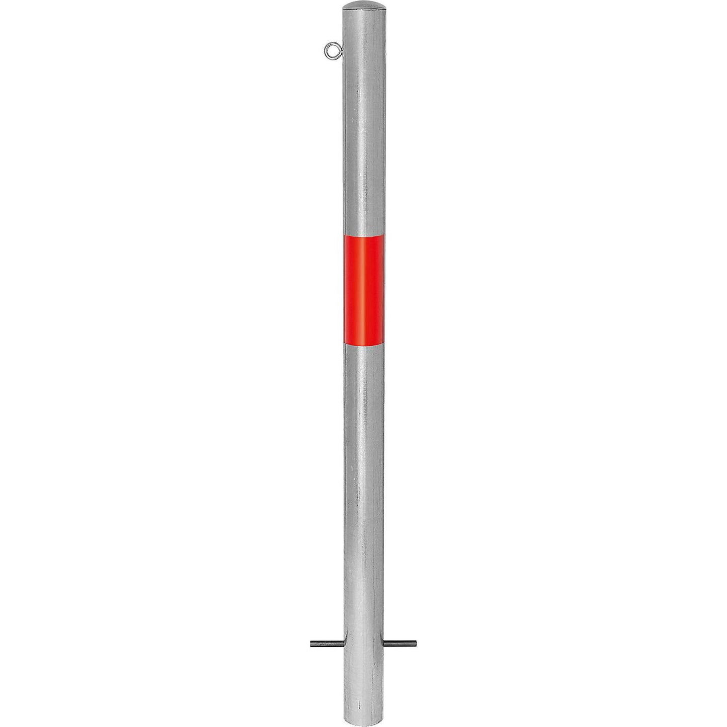 Bollard Morion, for setting in concrete, Ø 60 mm, hot dip galvanised / reflective red, 1 eyelet.