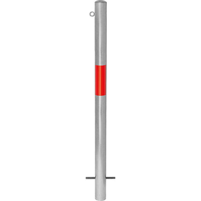 Bollard Morion, for setting in concrete, Ø 60 mm, hot dip galvanised / reflective red, 1 eyelet.