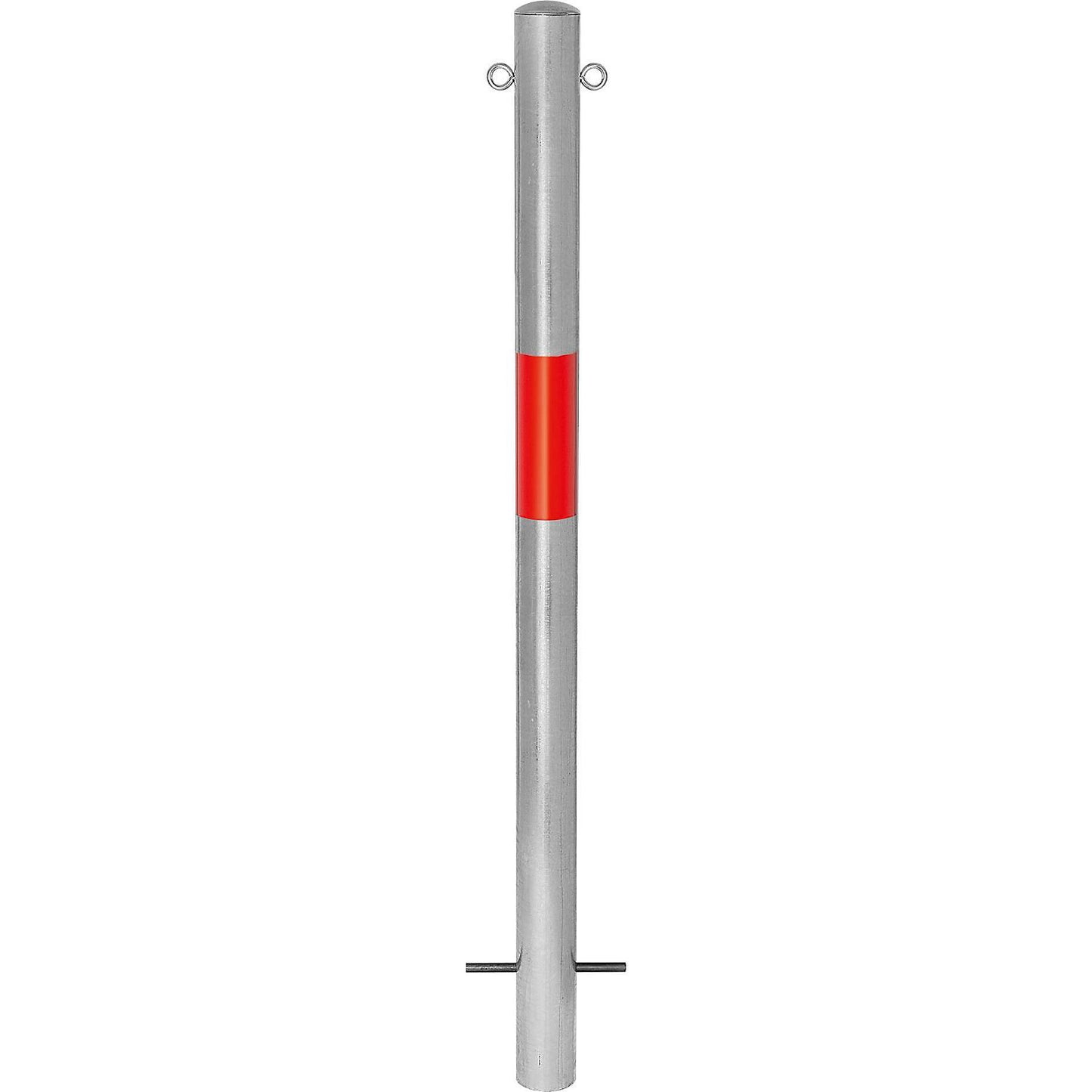 Bollard Morion, for setting in concrete, Ø 60 mm, hot dip galvanised / reflective red, 2 eyelets.
