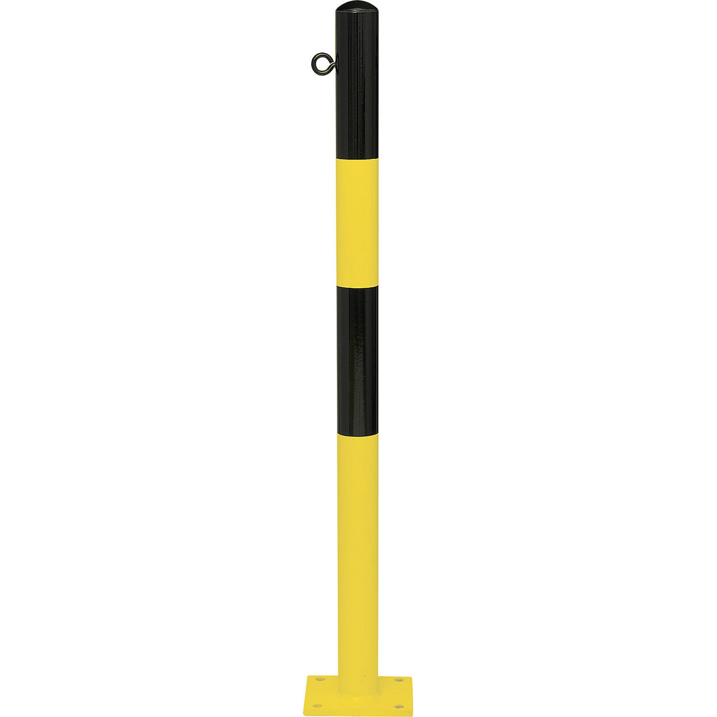 Bollard Morion, for bolting in place, Ø 60 mm, painted black/yellow, 1 eyelet.