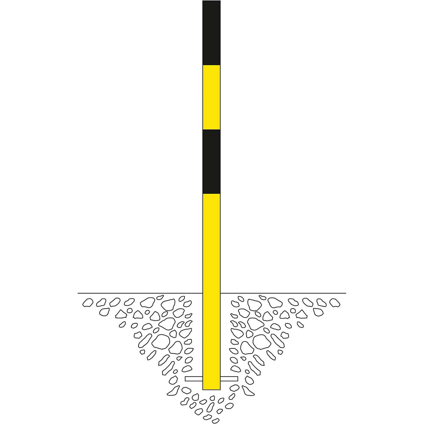 Bollard Morion, for setting in concrete, Ø 60 mm, painted black/yellow, 2 eyelets.