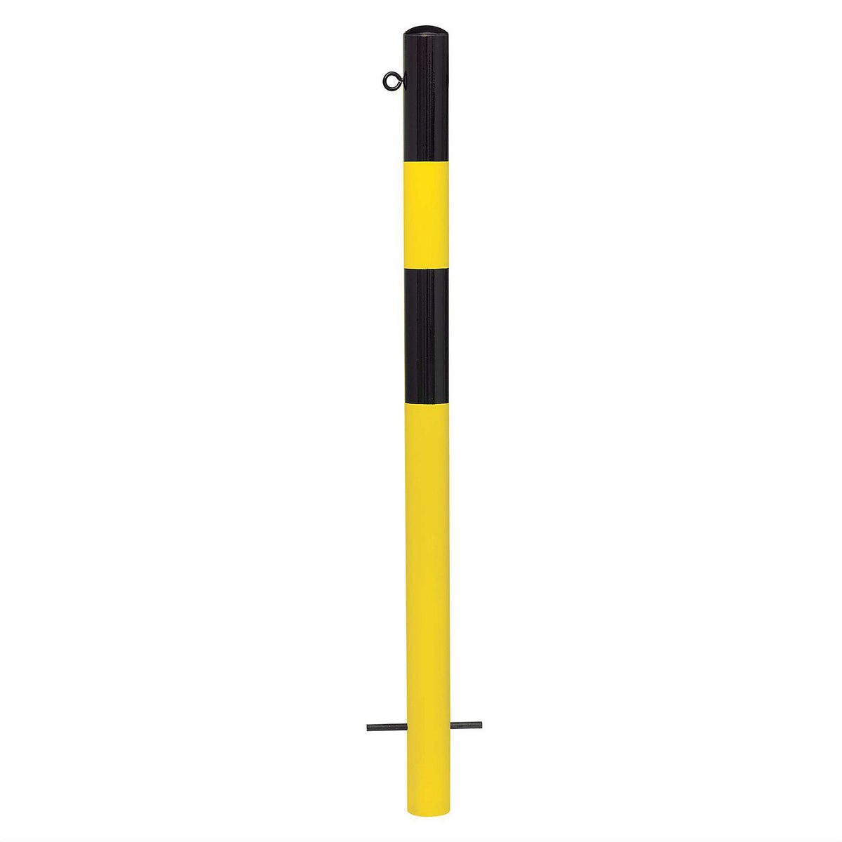 Bollard Morion, for setting in concrete, Ø 76 mm, painted black/yellow, 1 eyelet.