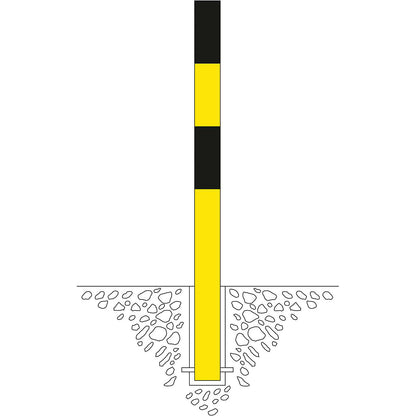 Bollard Morion, for setting in concrete, Ø 76 mm, painted black/yellow, 2 eyelets.