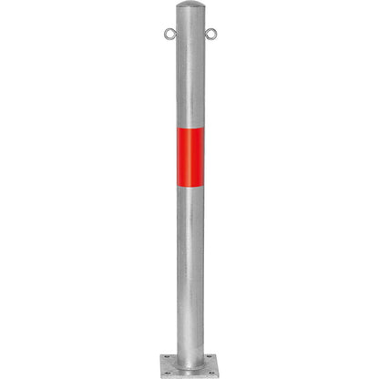 Bollard Morion, for bolting in place, Ø 76 mm, hot dip galvanised / reflective red, 2 eyelets.