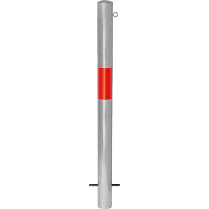 Bollard Morion, for setting in concrete, Ø 90 mm, hot dip galvanised / reflective red, 1 eyelet.