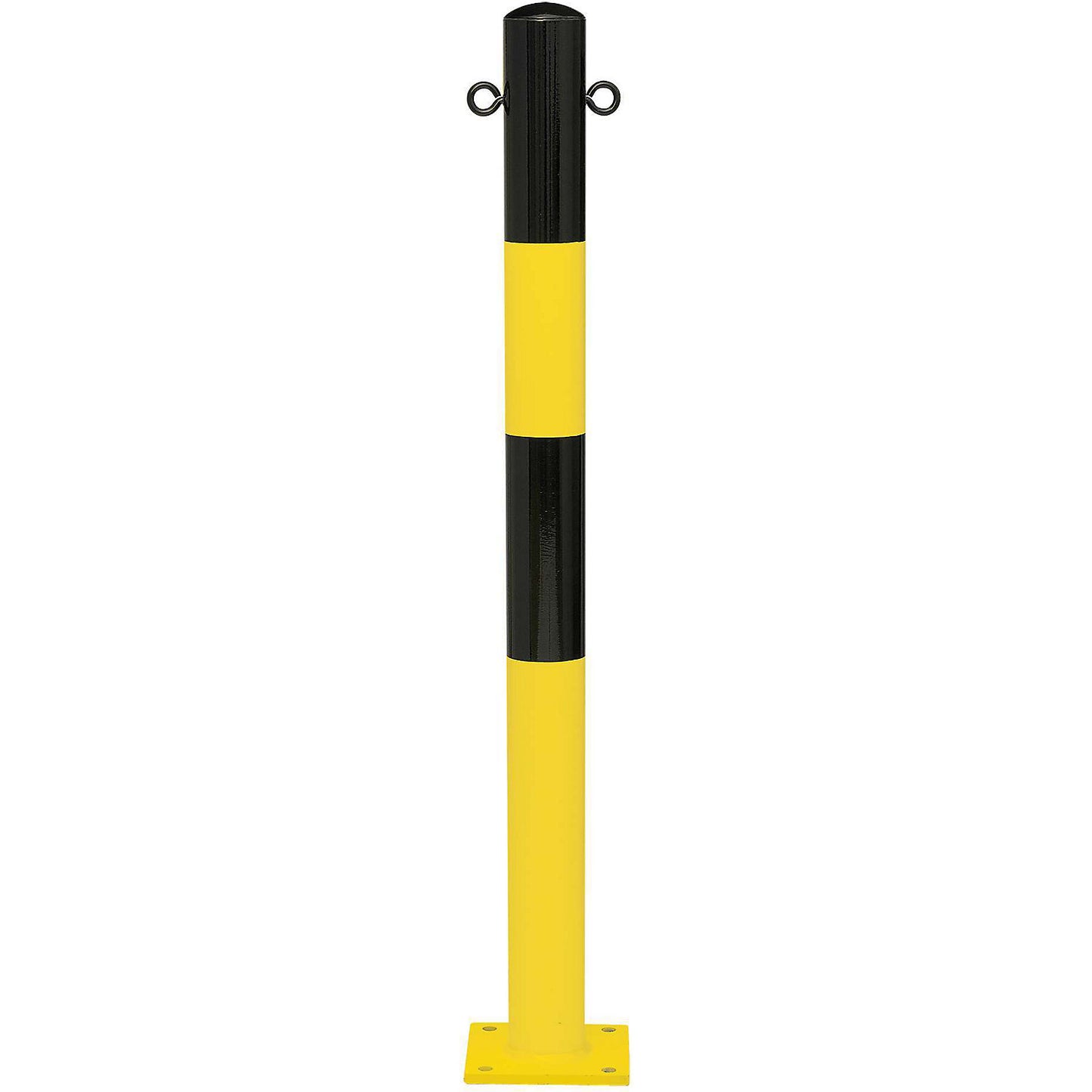 Bollard Morion, for bolting in place, Ø 76 mm, painted black/yellow, 2 eyelets.