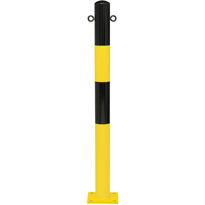 Bollard Morion, for bolting in place, Ø 76 mm, painted black/yellow, 2 eyelets.