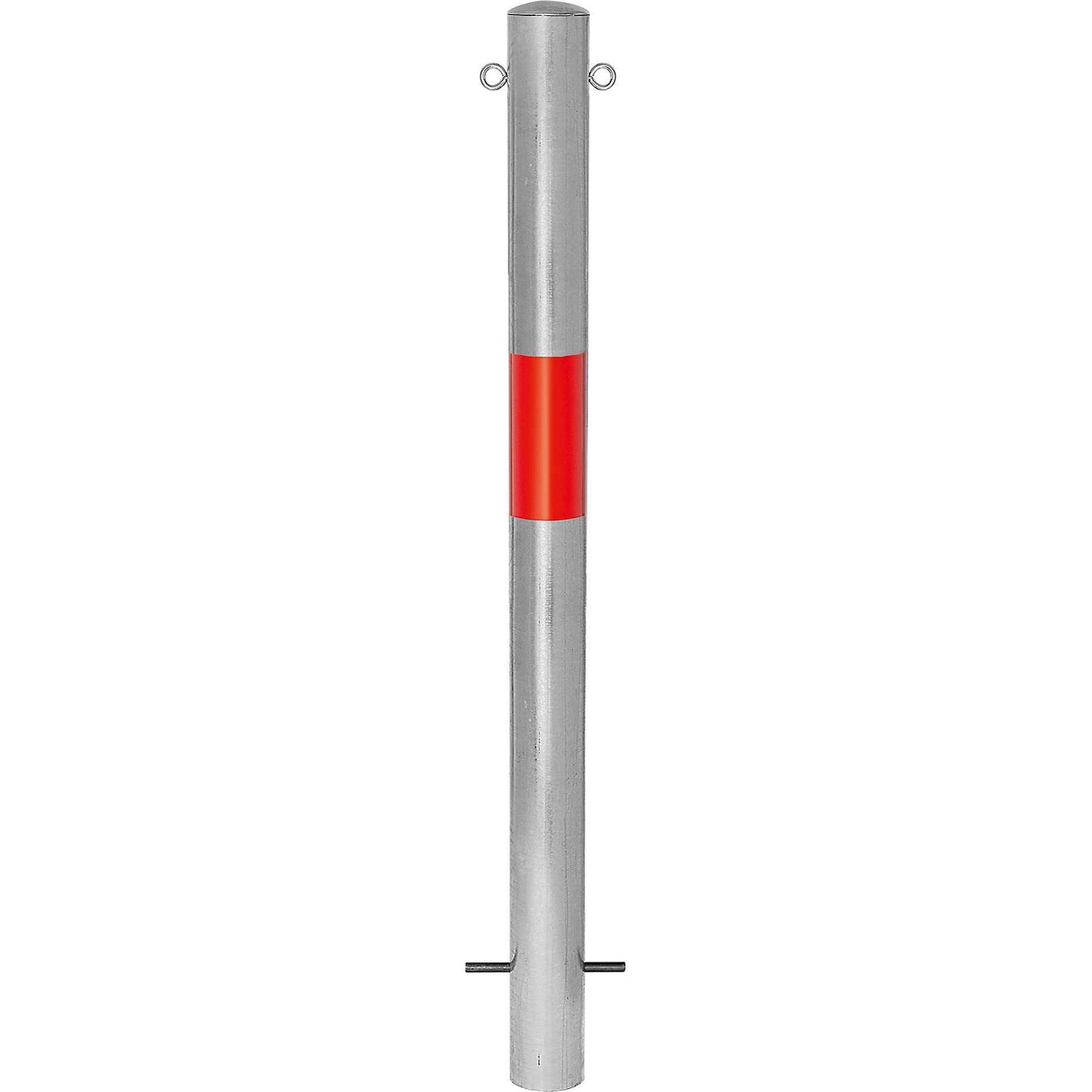 Bollard Morion, for setting in concrete, Ø 76 mm, hot dip galvanised / reflective red, 2 eyelets.