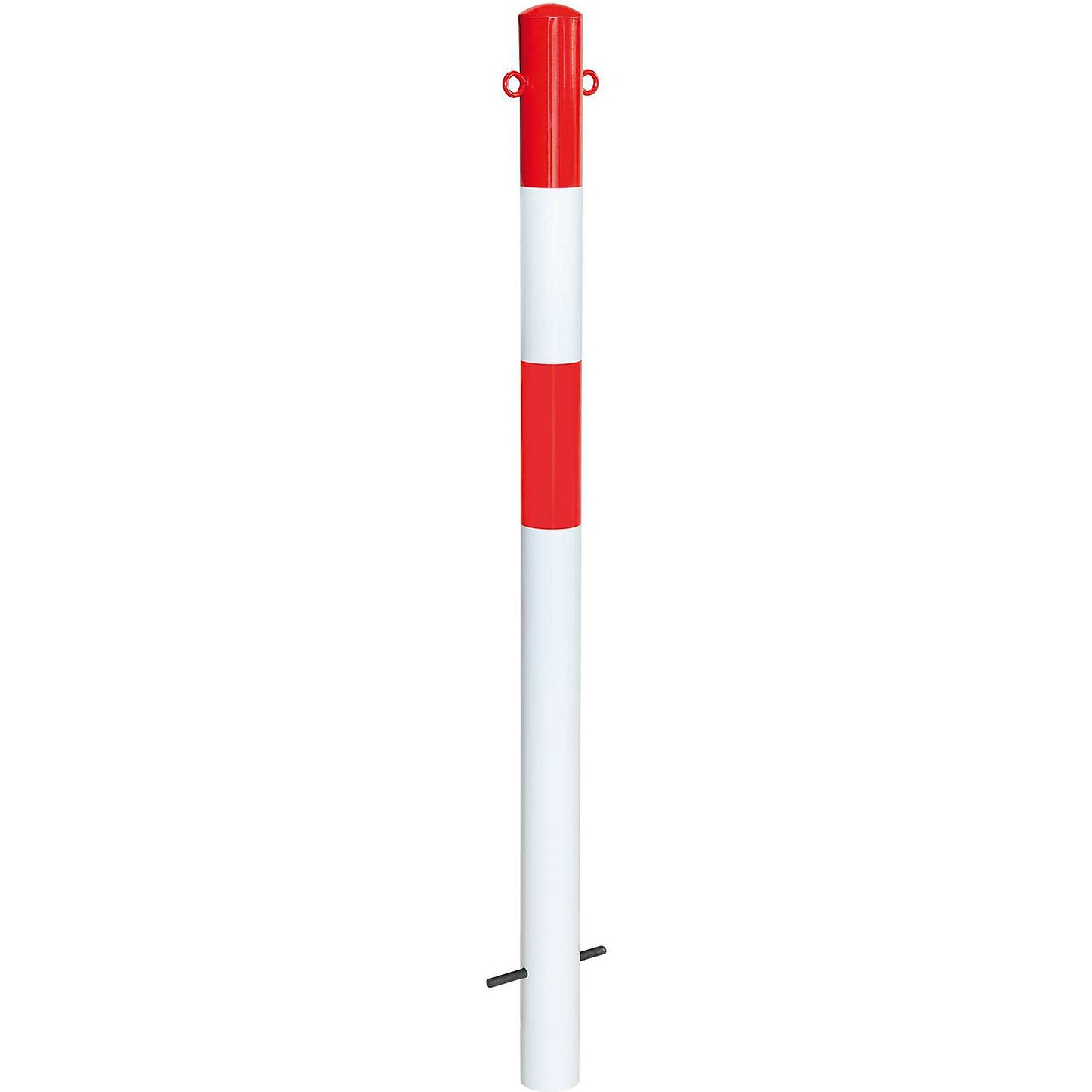Bollard Morion, for setting in concrete, Ø 76 mm, painted red/white, 2 eyelets.