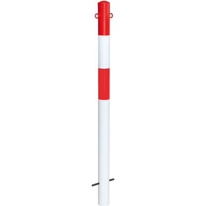 Bollard Morion, for setting in concrete, Ø 76 mm, painted red/white, 2 eyelets.