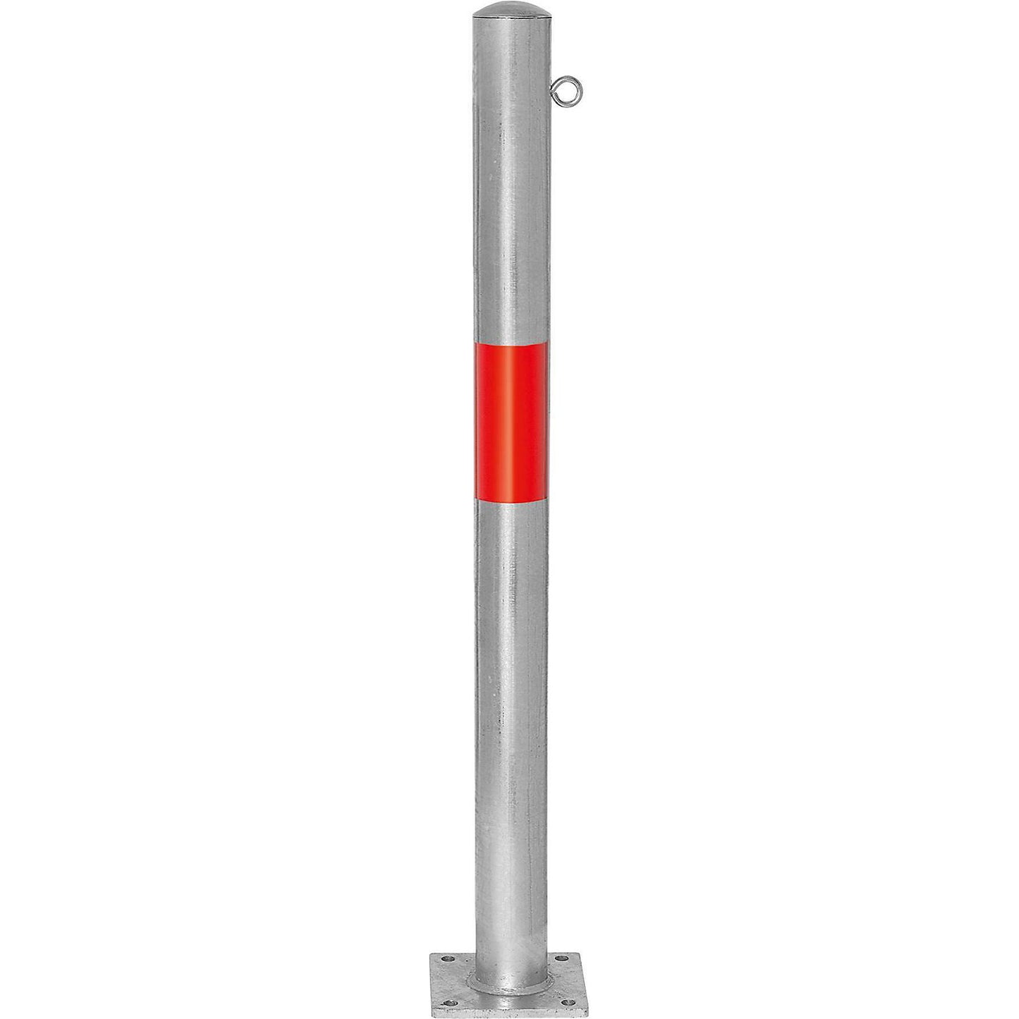 Bollard Morion, for bolting in place, Ø 90 mm, hot dip galvanised / reflective red, 1 eyelet.