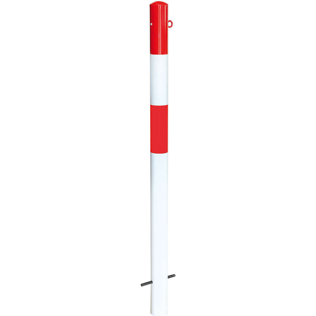 Bollard Morion, for setting in concrete, Ø 76 mm, painted red/white, 1 eyelet.