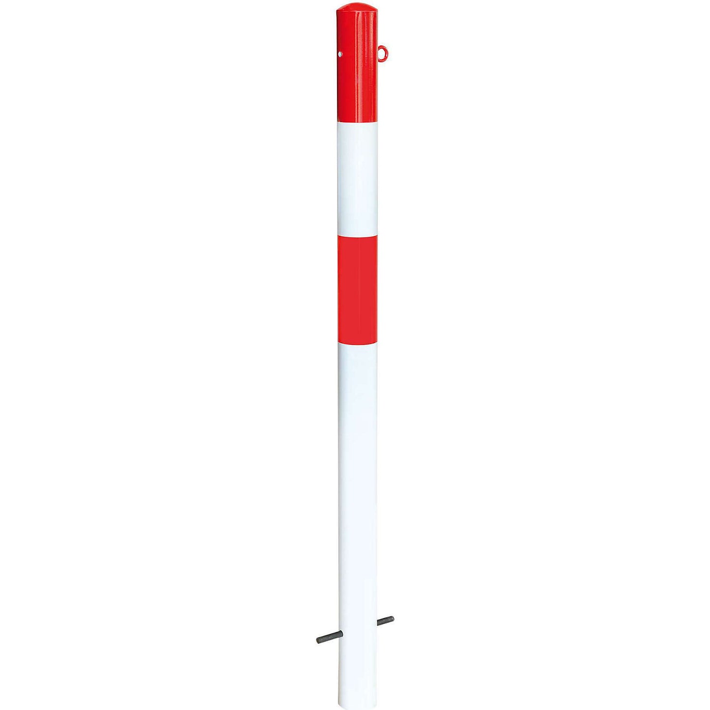 Bollard Morion, for setting in concrete, Ø 76 mm, painted red/white, 1 eyelet.