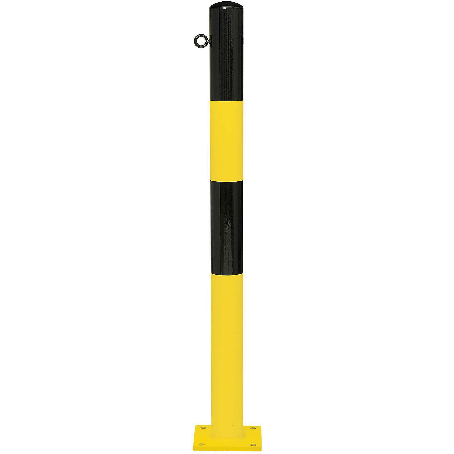 Bollard Morion, for bolting in place, Ø 76 mm, painted black/yellow, 1 eyelet.
