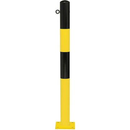 Bollard Morion, for bolting in place, Ø 76 mm, painted black/yellow, 1 eyelet.