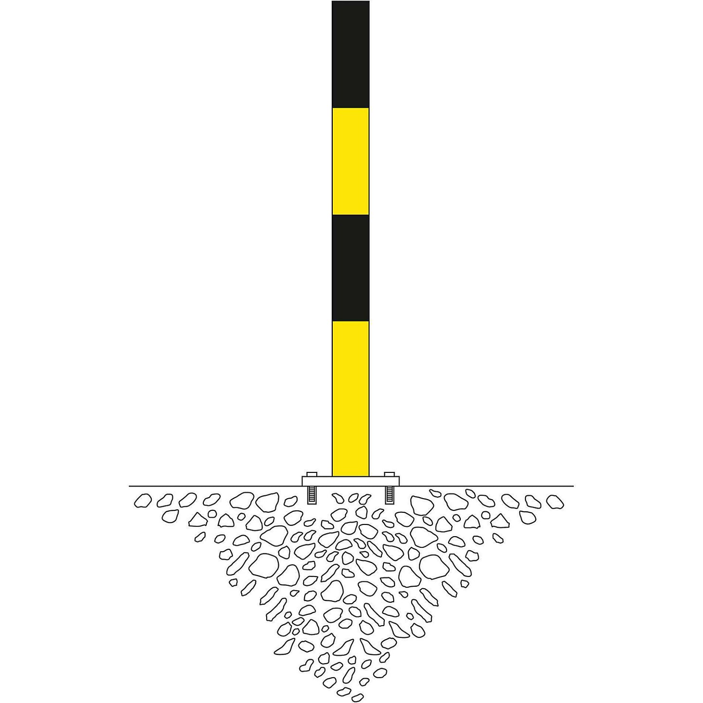 Bollard Morion, for bolting in place, Ø 76 mm, painted black/yellow, 2 eyelets.