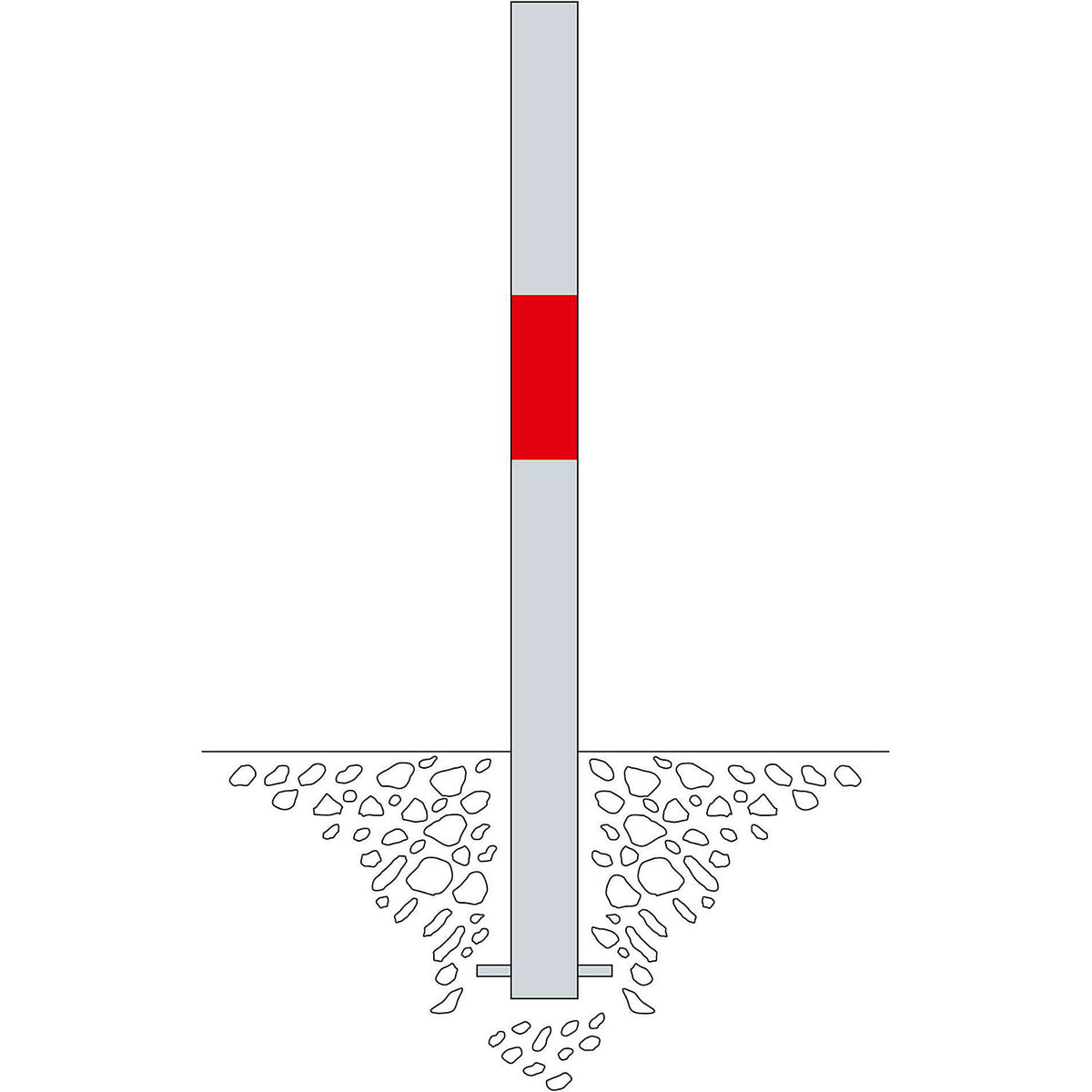 Bollard Morion, for setting in concrete, Ø 90 mm, hot dip galvanised / reflective red, 2 eyelets.