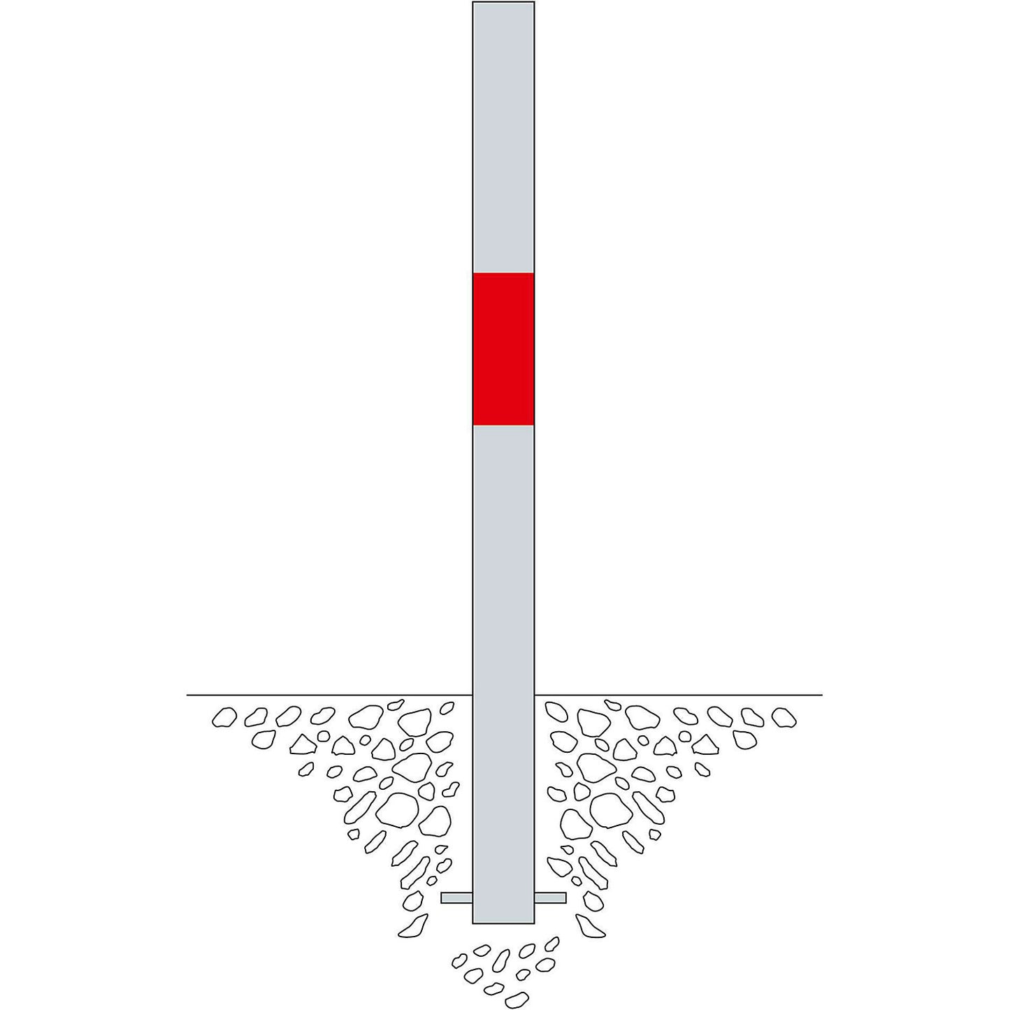 Bollard Morion, for setting in concrete, Ø 76 mm, hot dip galvanised / reflective red, 1 eyelet.