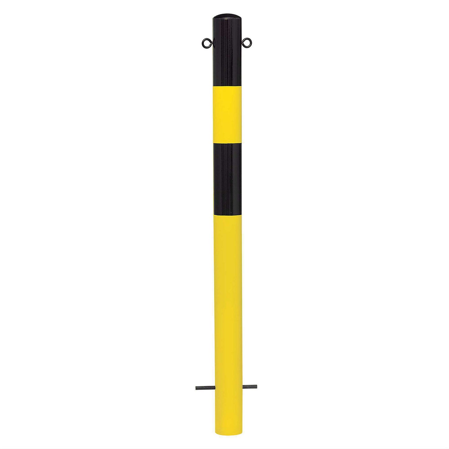 Bollard Morion, for setting in concrete, Ø 90 mm, painted black/yellow, 2 eyelets.