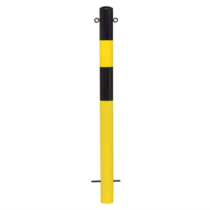 Bollard Morion, for setting in concrete, Ø 90 mm, painted black/yellow, 2 eyelets.