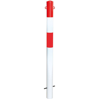 Bollard Morion, for setting in concrete, Ø 90 mm, painted red/white, 2 eyelets.